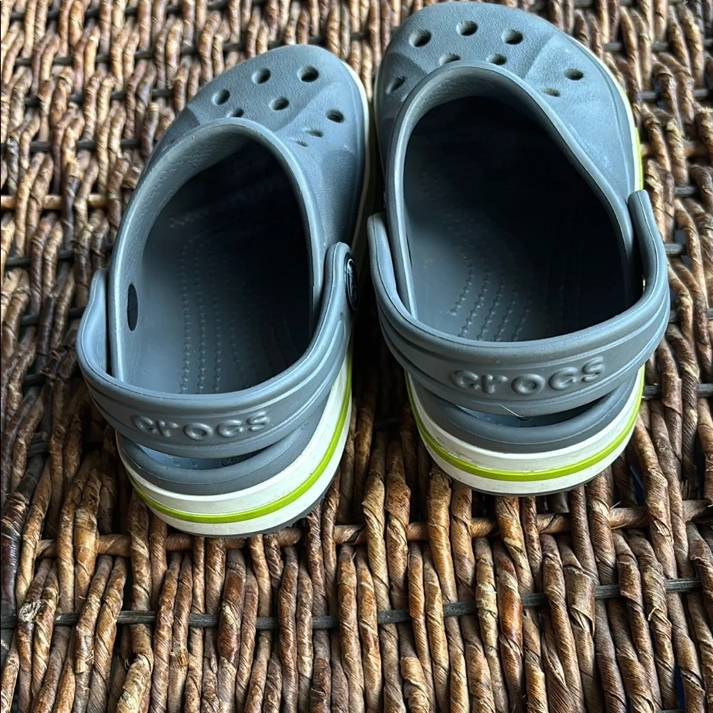 Kids Crocs Gray Clogs with Green Accents 9